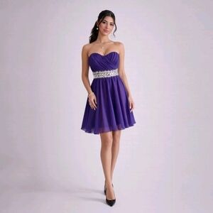 Purple Mesh Babydoll Dress Sz 11 Prom Pink Tulle Beaded Strapless Y2K Party